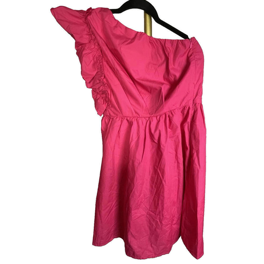 Zesica Women's Rose Pink One Shoulder Ruffle Swing Mini Dress Sz Small